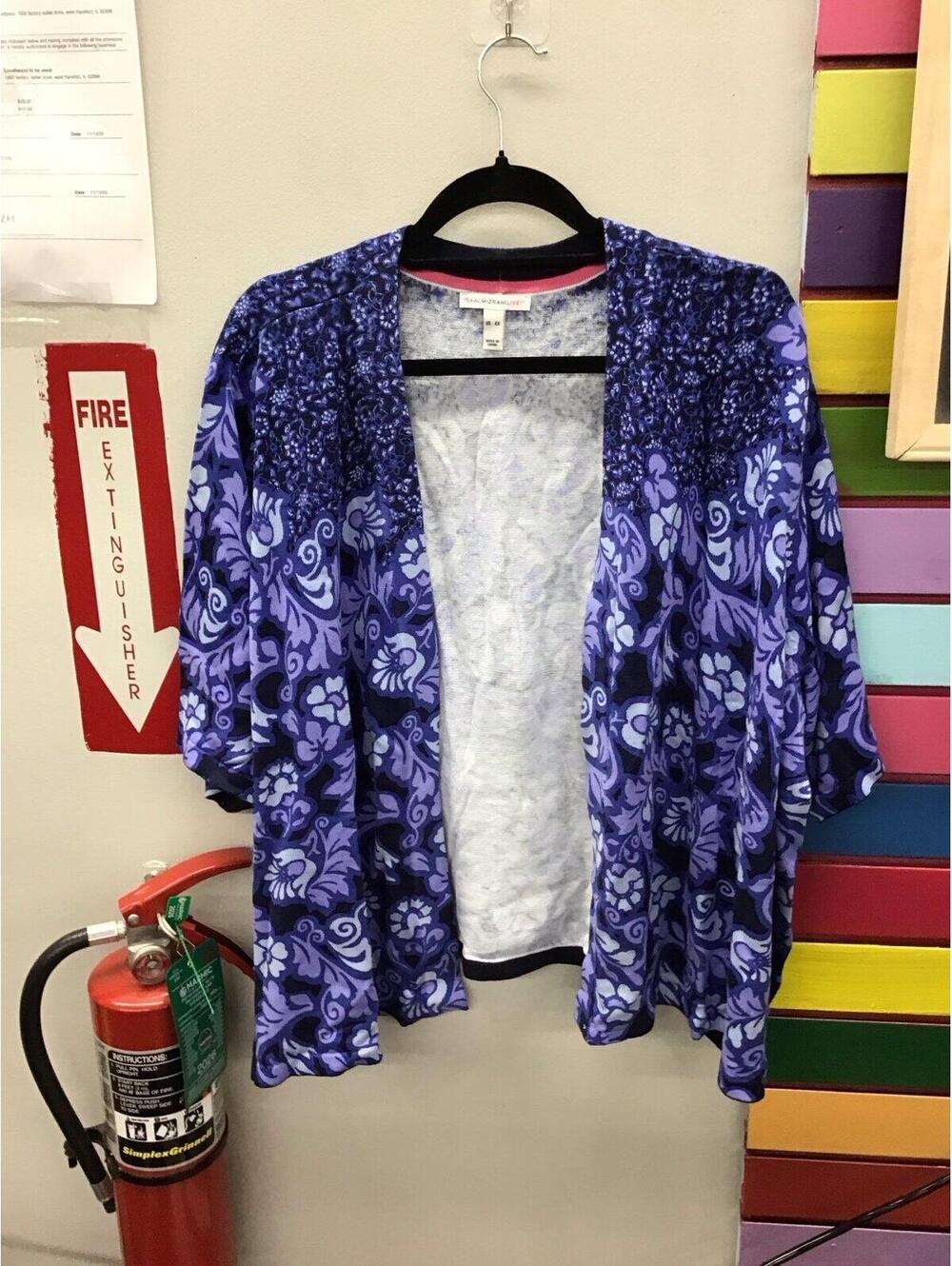 Isaac mizrahi live! Ladies cardigan 4X patterened purple scroll new qvc